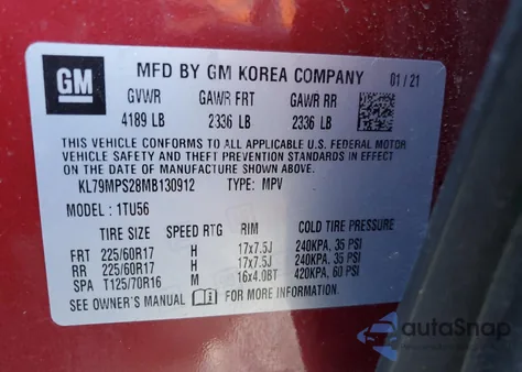 2021 Chevrolet Trailblazer Lt from USA, damaged, VIN KL79MPS28MB130912